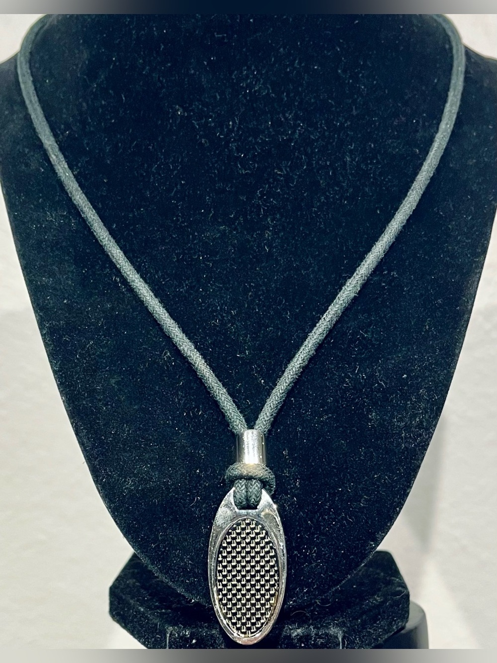 Guess Black Cord Necklace with Silver-Tone Oval Pendant